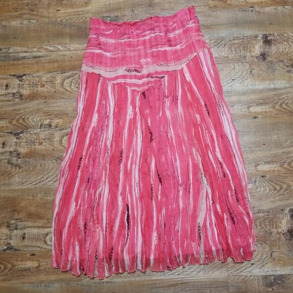 TRIBAL Peasant Skirt Bohemian 12 Pink Striped Festive Feminine - Picture 1 of 5